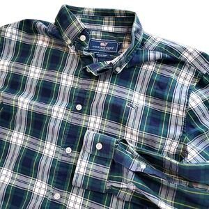 Vineyard Vines Men's Size Large Long Sleeve Green Blue Plaid‎ Whale Shirt